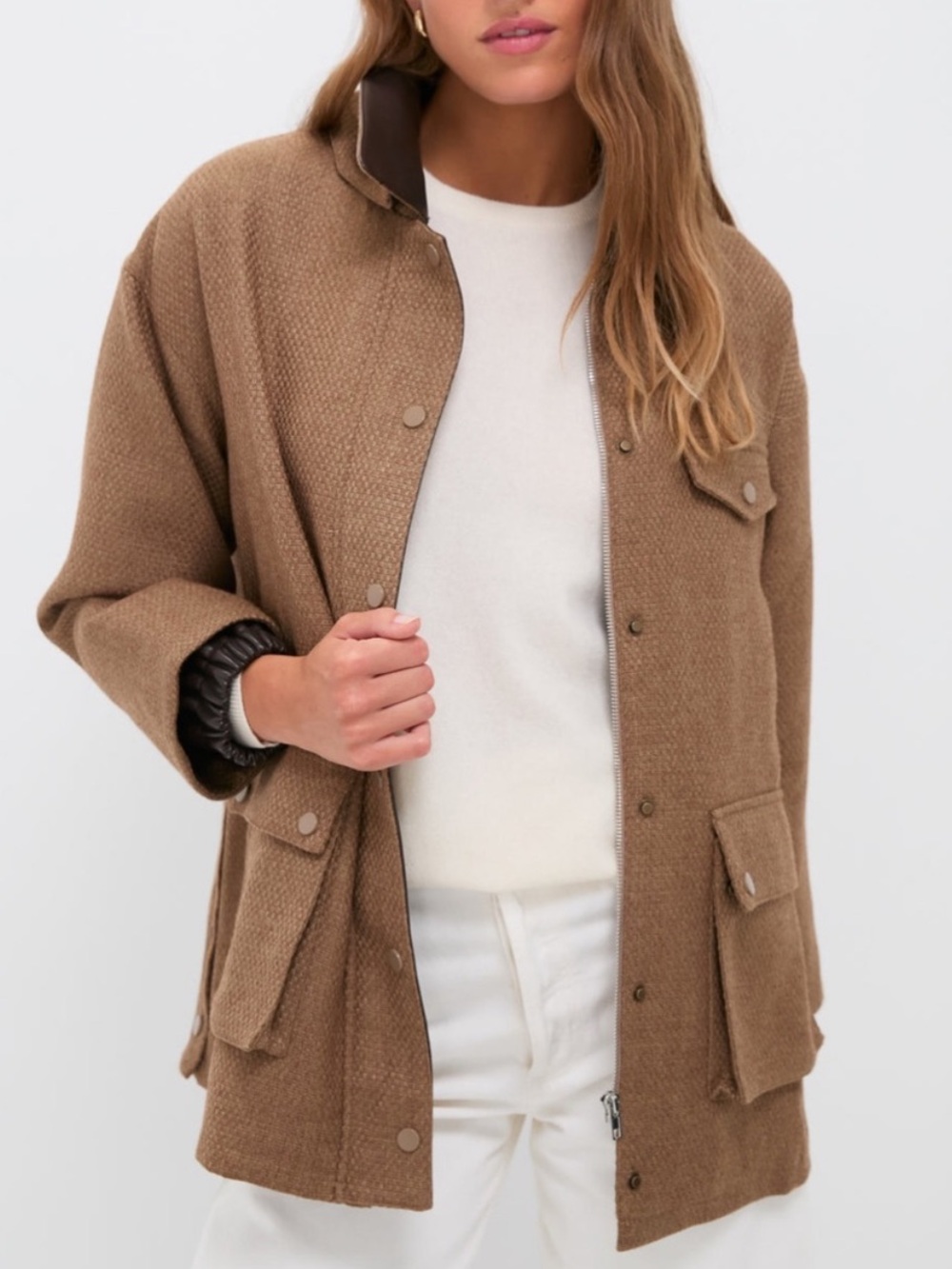 Line & Dot Bourbon Brown Barn Jacket Faux Leather Collar NWT S